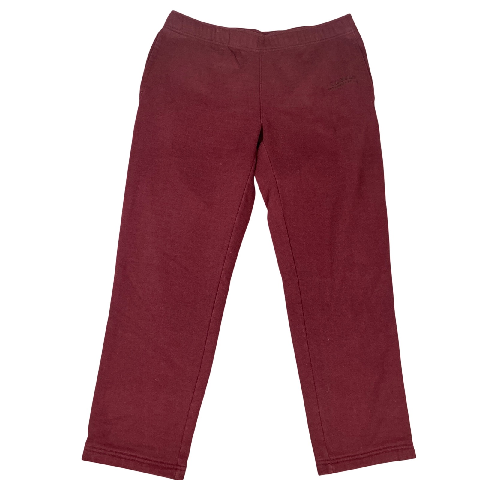 Ll Bean Men Xl 32 Burgundy Fleece Sweatpants Zipper Pocket 515170 Maroon Joggers